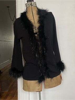 Black Feather Trim Cardigan
